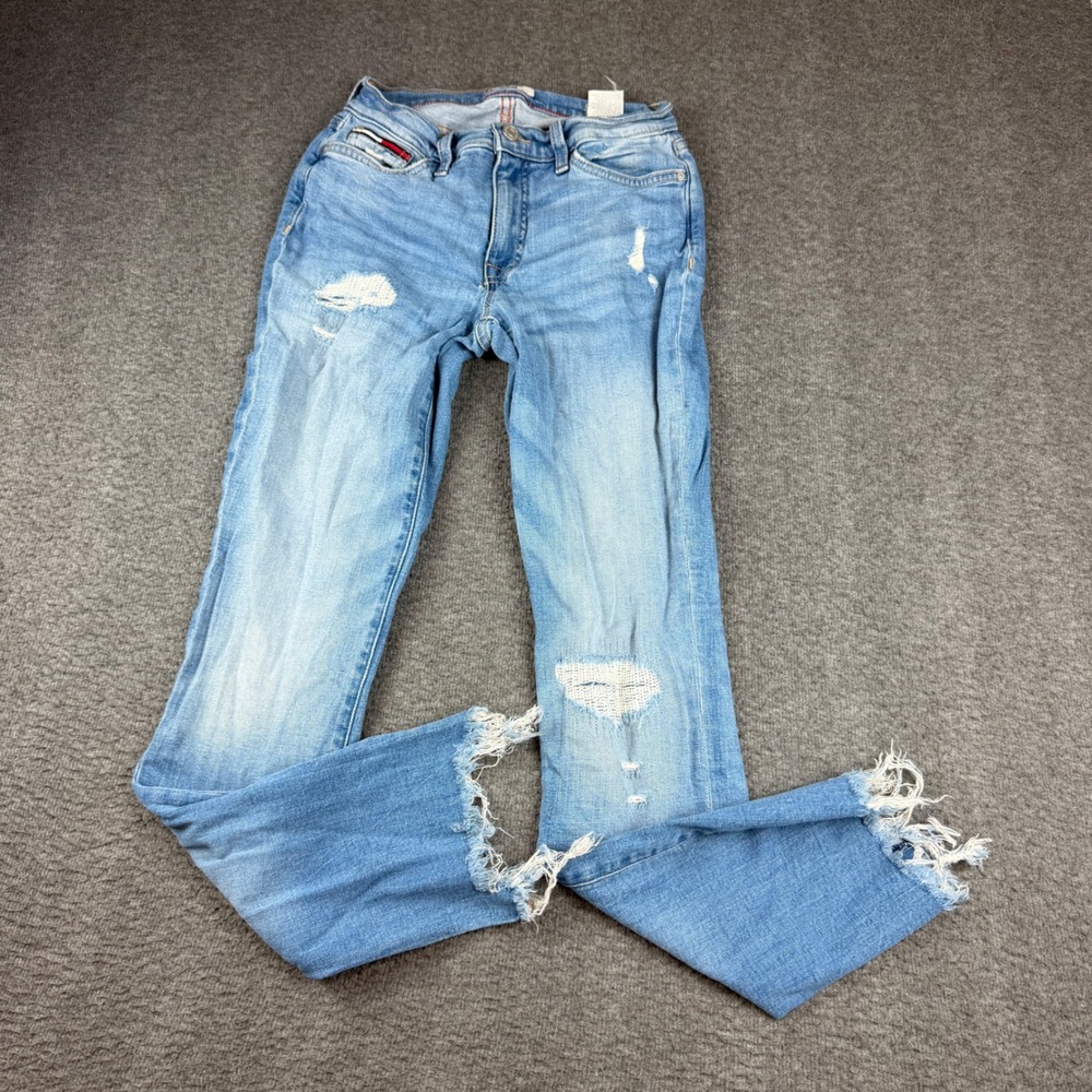 Tommy Hilfiger Denim Skinny Jeans Women's 27 Light Blue Distressed Raw Hem